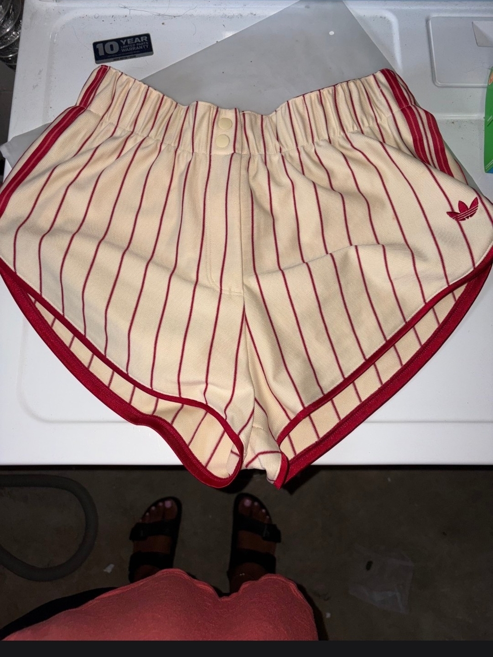 adidas Women's Cream Athletic Shorts with Red Pinstripes - Picture 3 of 3